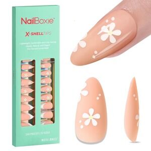 NailBoxie X Shell Tips Almond Peach Flower Press On Nails